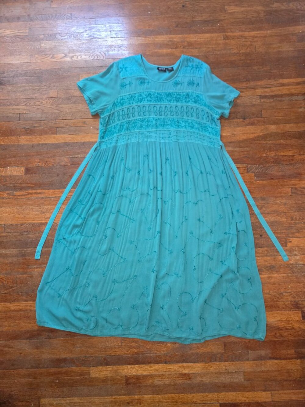 Naqui New York Vintage Blue Fairy Embroidered Tie Back Short Sleeve Maxi Dress